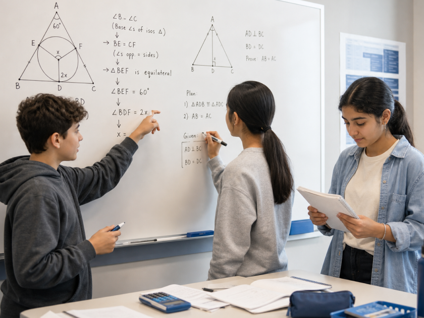 Students work through an advanced geometry problem